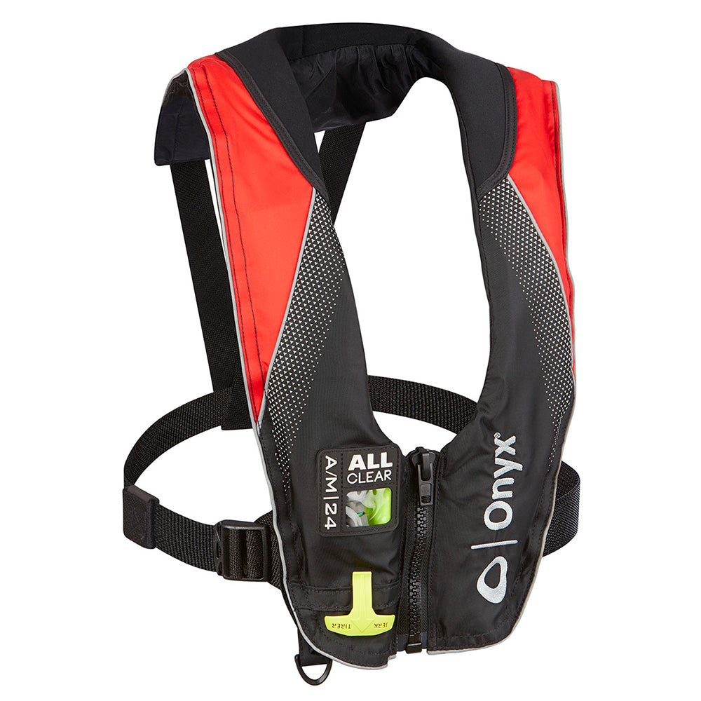 Onyx Outdoor A/M-24 Series All Clear Automatic/Manual Inflatable Life Jacket – Black/Red for Adults
