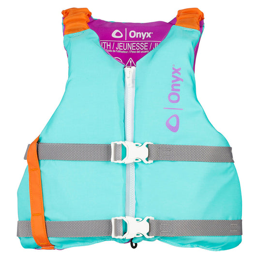 Onyx Outdoor Youth Universal Paddle Vest - Aqua, U.S. Coast Guard Approved for Comfortable Water Safety