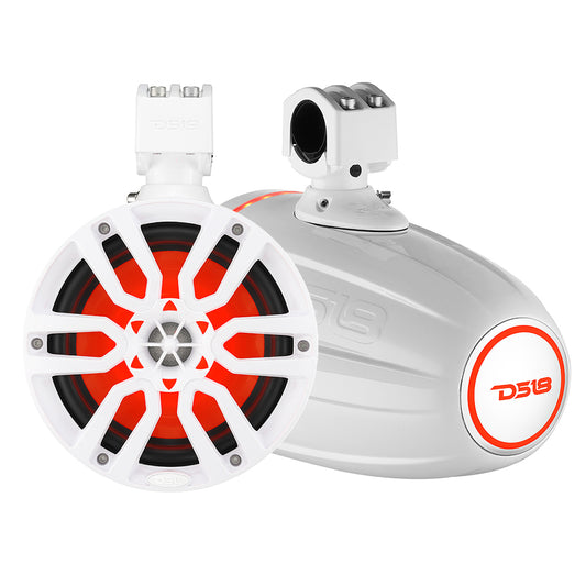 DS18 X Series Hydro 6.5-Inch Wakeboard Pod Tower Speaker with RGB LED Light - 300W - White