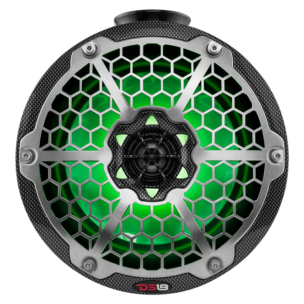 DS18 Hydro 8-Inch Compact Wakeboard Pod Tower with RGB Lighting – Waterproof Marine Speaker, 375W Max Power, Black Carbon Fiber