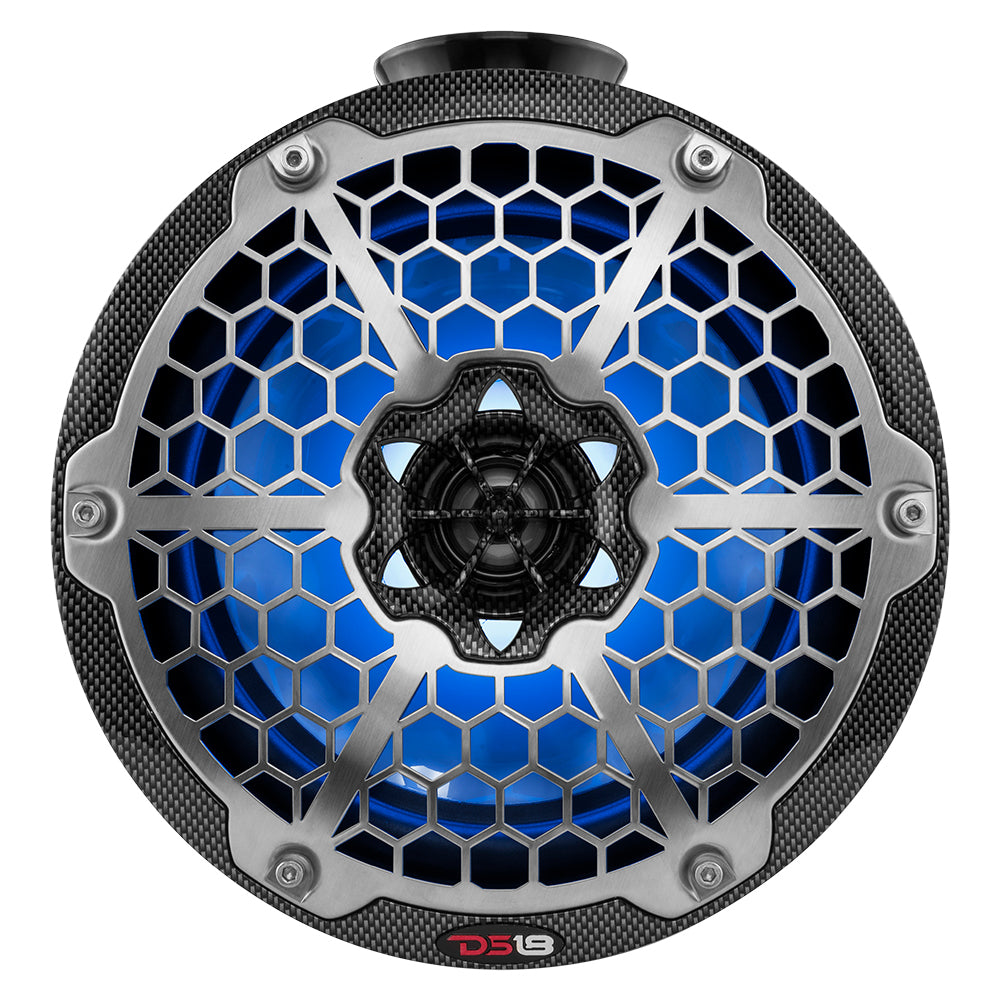 DS18 Hydro 8-Inch Compact Wakeboard Pod Tower with RGB Lighting – Waterproof Marine Speaker, 375W Max Power, Black Carbon Fiber