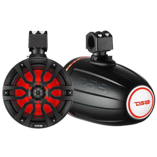 DS18 X Series Hydro 8-Inch Wakeboard Pod Tower Speaker with RGB LED Lights – Marine Grade Waterproof Sound System