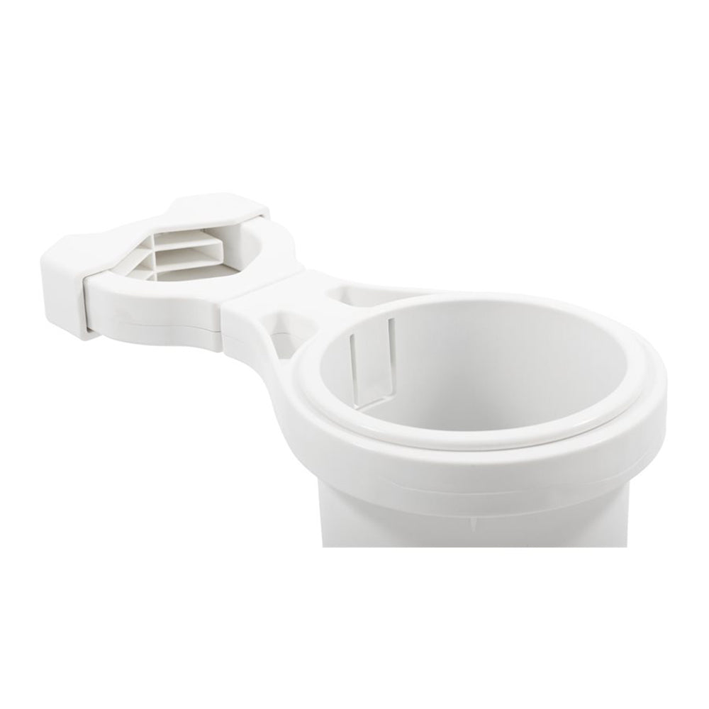 Camco 53083 Clamp-On Rail Mounted Cup Holder, Large, White, for 1-1/2 to 2-Inch Boat Rails