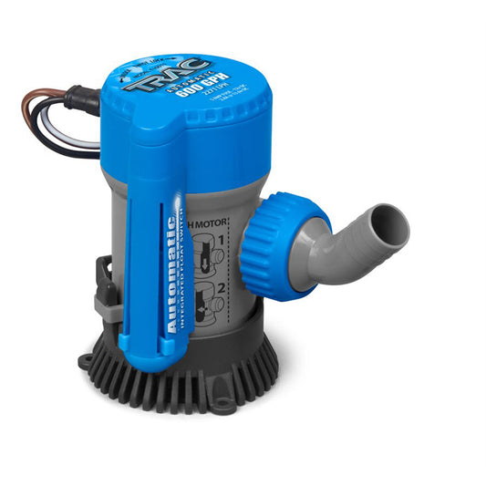 TRAC Outdoors 69310 Automatic Bilge Pump - 600 GPH Submersible Marine Pump with Float Switch and Universal Strainer Base