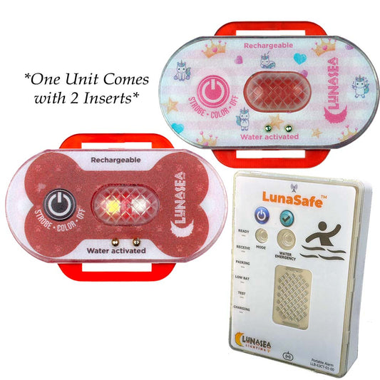 Lunasea Lighting Child and Pet Safety Water Activated Strobe Light with RF Transmitter and Portable Receiver – Red Case