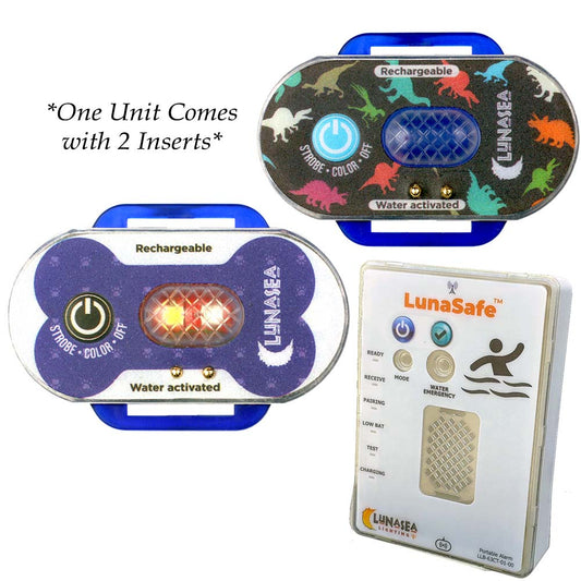 Lunasea Lighting Child and Pet Safety Water Activated Strobe Light with RF Transmitter & Portable Receiver – Blue Case
