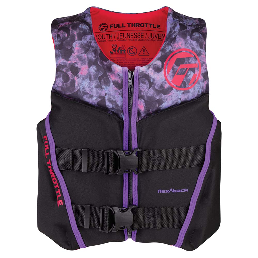 Full Throttle Youth Rapid-Dry Flex-Back Life Jacket, Pink/Black, 55–88 lb