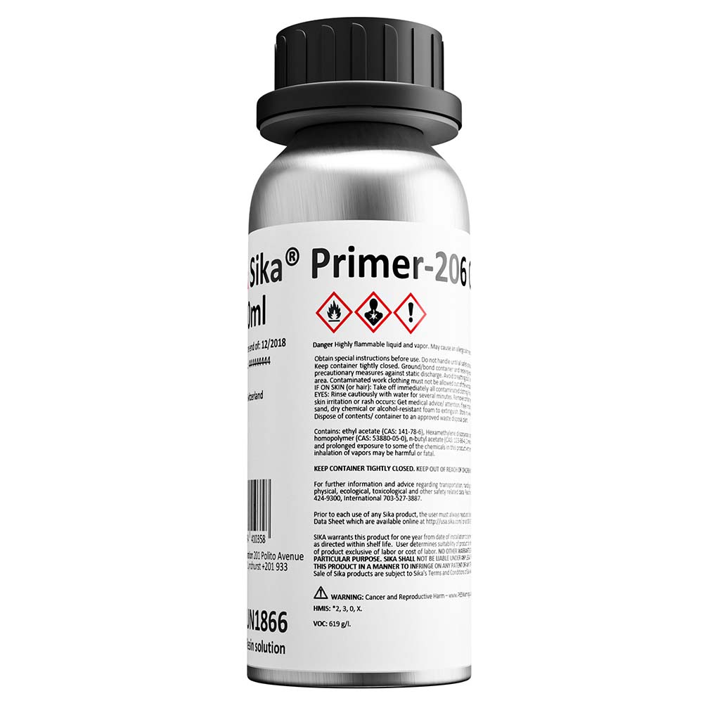 Sika Primer-206 G+P Black Solvent-Based Adhesion Primer, 91572, 8.45 fl oz Bottle