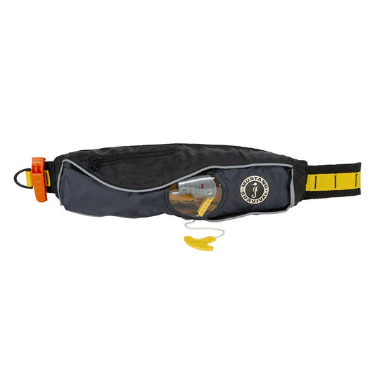 Mustang Survival Fluid 2.0 Inflatable Belt Pack — Black/Grey, Manual Inflatable Personal Flotation Device for Water Safety and SUP Adventures