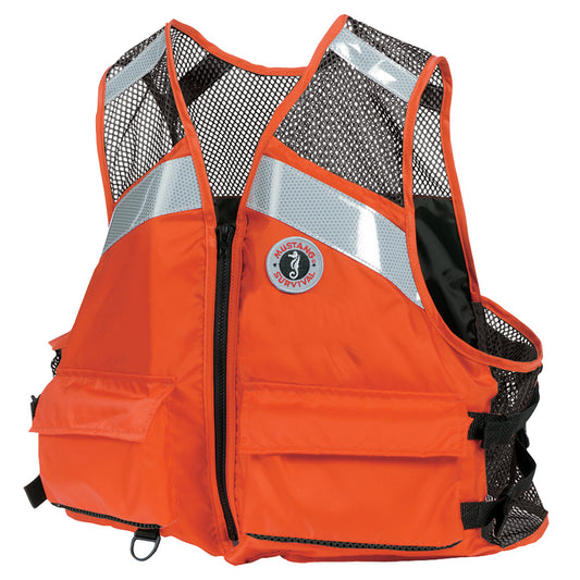 Mustang Survival MV1254T1 Industrial Mesh Vest - Orange XXL/3XL, USCG Type III Approved Flotation Vest with Reflective Tape and Adjustable Fit
