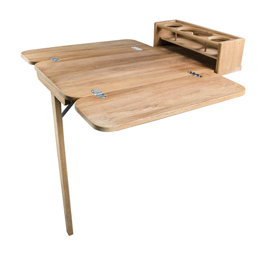 Whitecap Cockpit Table with Folding Leaves and Four Cupholders – Teak Finish