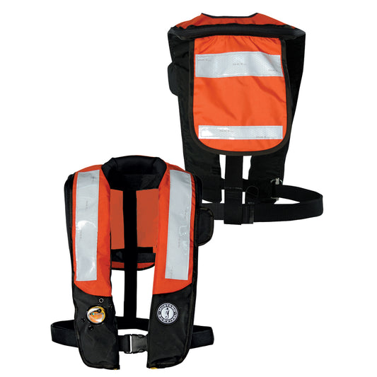Mustang Survival MD3183T2-33 Inflatable PDF with SOLAS Reflective Tape – Automatic & Manual Inflation, Orange/Black