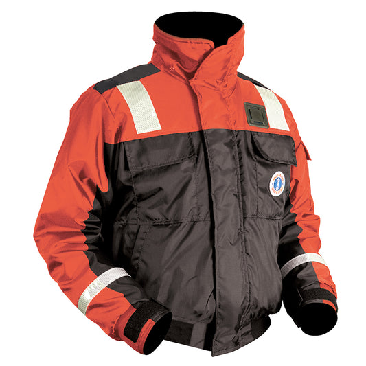 Mustang Survival MJ6214T1-33-L-206 Classic Flotation Bomber Jacket with Reflective Tape – Orange/Black, Large