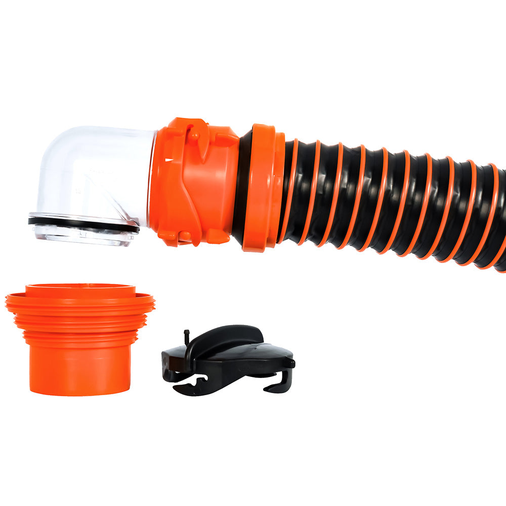 Camco RhinoEXTREME 15-Foot RV Sewer Hose Kit with Swivel Fittings, 4-in-1 Elbow and Storage Caps | Part 39861
