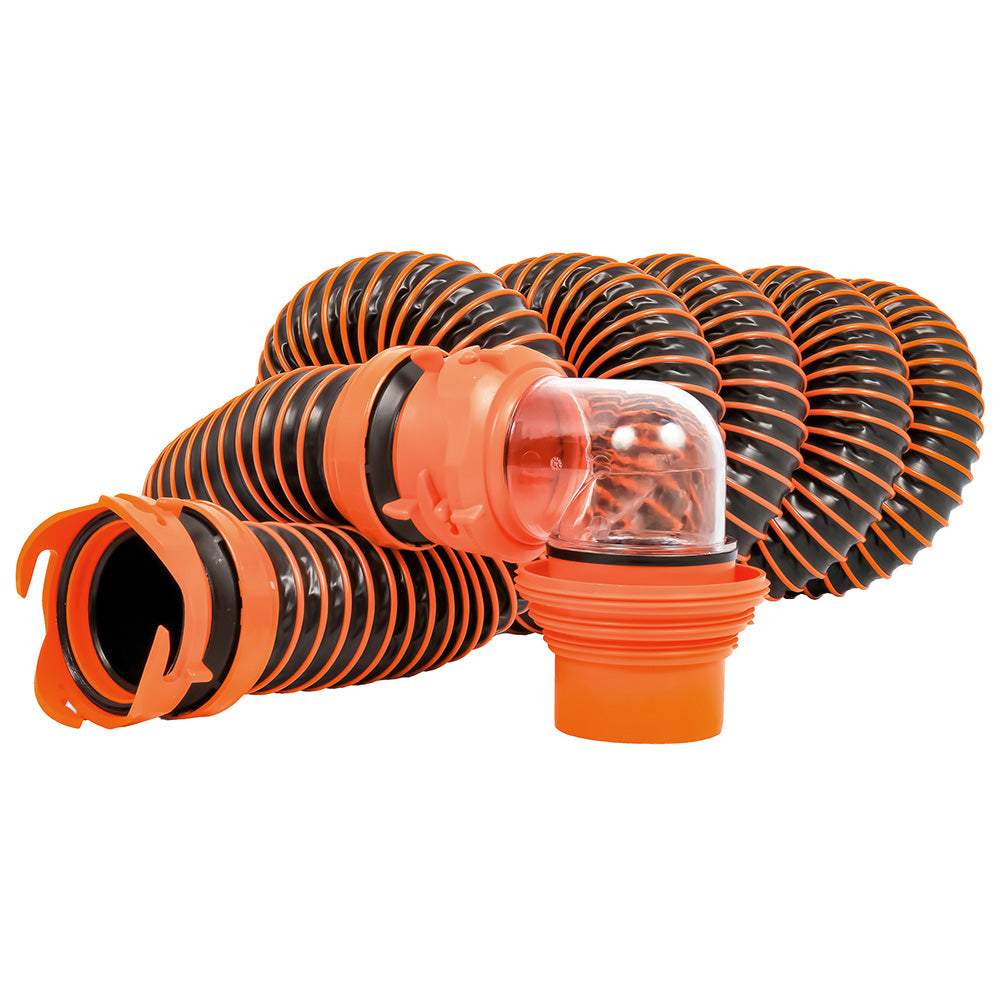 Camco RhinoEXTREME 15-Foot RV Sewer Hose Kit with Swivel Fittings, 4-in-1 Elbow and Storage Caps | Part 39861