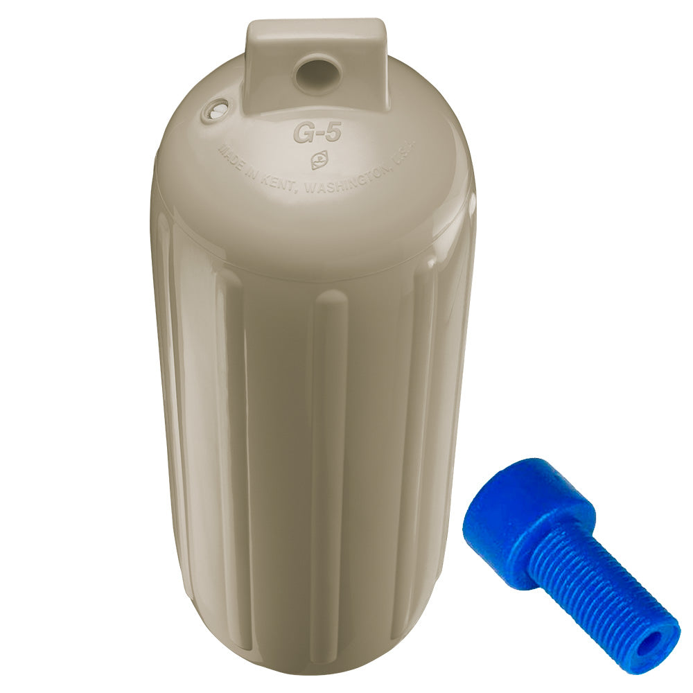 Polyform U.S. G-5 Twin Eye Fender 8.8" x 26.8" – Sand with Inflation Adapter for 25-35 ft Boats