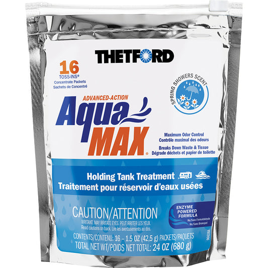 Thetford Marine AquaMax Holding Tank Treatment - 16 Toss-Ins - Spring Shower Scent for RV, Marine & Campground Use