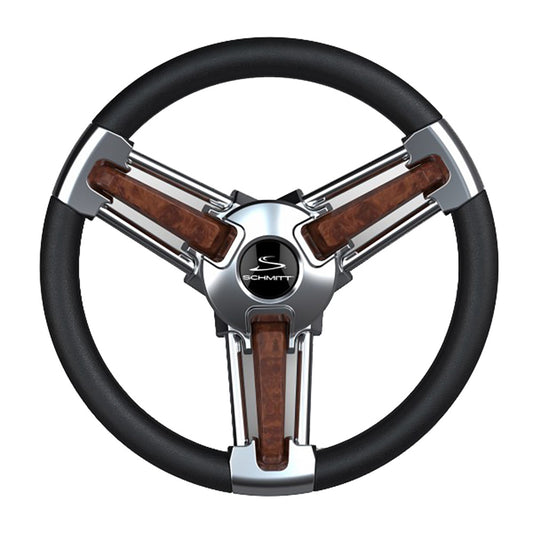Schmitt Marine Burano 14-Inch Tapered Shaft Wheel with Burl Polyurethane Finish and Stainless Spokes