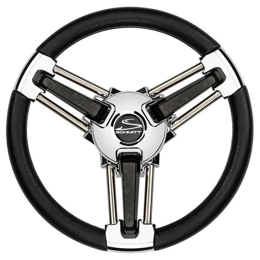 Schmitt Marine Burano 14-Inch Tapered Shaft Wheel with Black Polyurethane and Stainless Spokes - Model PU1051B1-04R