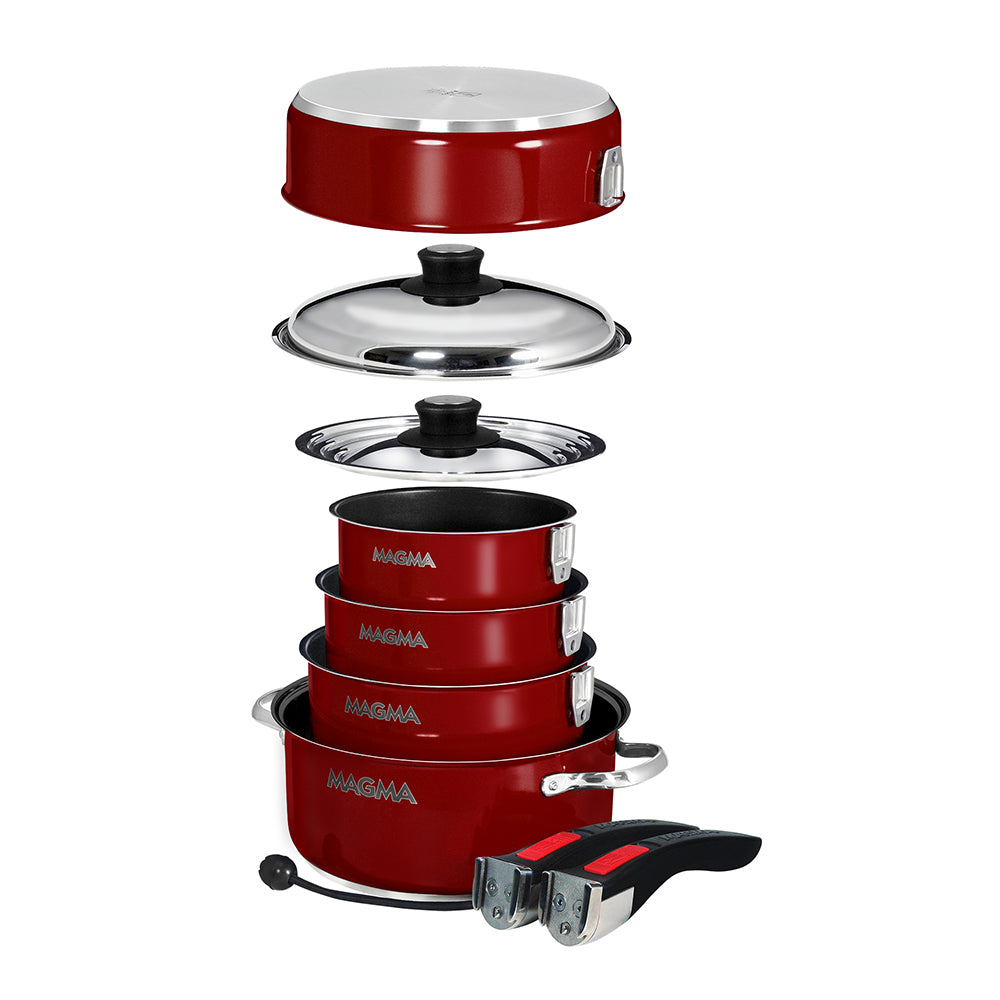 Magma A10-366-MR-2-IN 10-Piece Nestable Induction Nonstick Cookware Set, Magma Red