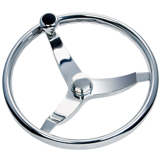 Schmitt Marine Vision FX Model 714 - 13.5-Inch Stainless Steel Steering Wheel with Knob & Finger Grip, 3/4-Inch Tapered Shaft, Includes Adapters