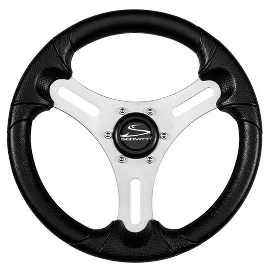 Schmitt Marine Torcello Lite 13-Inch Black Polyurethane Steering Wheel with Silver Spokes and Black Cap - Tapered 3/4-Inch Shaft