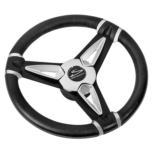 Schmitt Marine PU50 14-Inch Steering Wheel with Chrome Cap & Black Spokes, 3/4-Inch Tapered Shaft