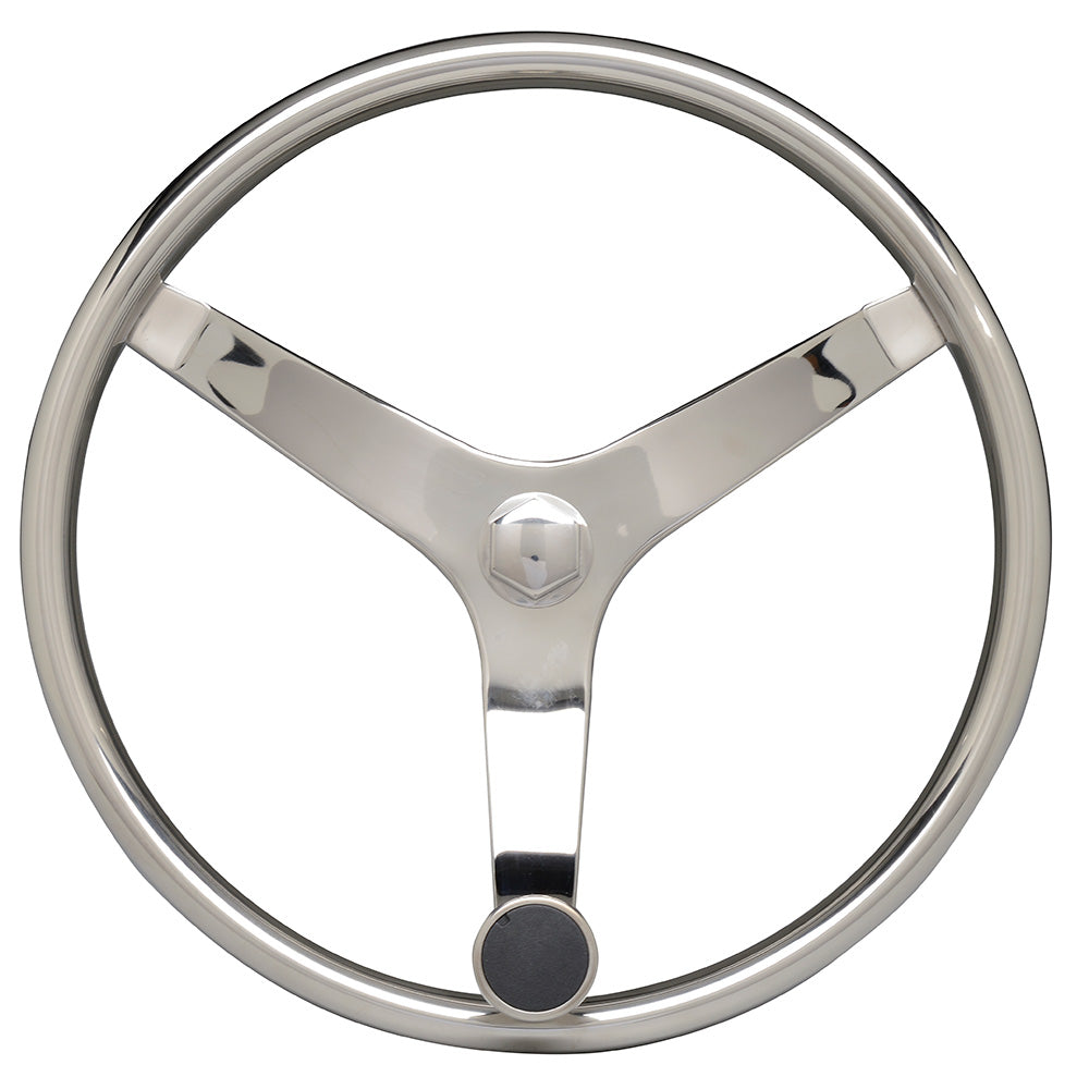 Uflex USA V46 13.5-Inch Stainless Steel Steering Wheel with Speed Knob for Marine and Boat Applications