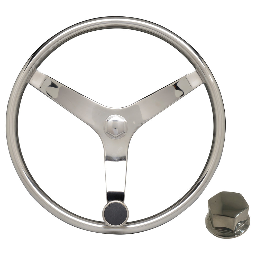 Uflex USA V46 - 13.5-Inch Stainless Steel Steering Wheel with Speed Knob and Chrome Nut