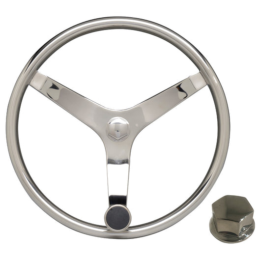 Uflex USA V46 - 13.5-Inch Stainless Steel Steering Wheel with Speed Knob and Chrome Nut