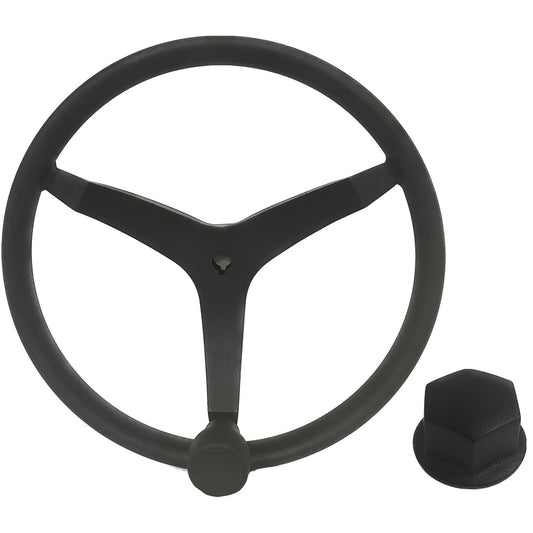 Uflex USA V46 13.5-Inch Stainless Steel Steering Wheel with Speed Knob and Chrome Nut – Black
