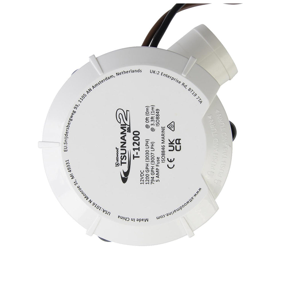 Attwood Marine Tsunami MK2 Manual Bilge Pump T1200 - 1200 GPH, 12V, Easy Install with Patented X-Air Impeller