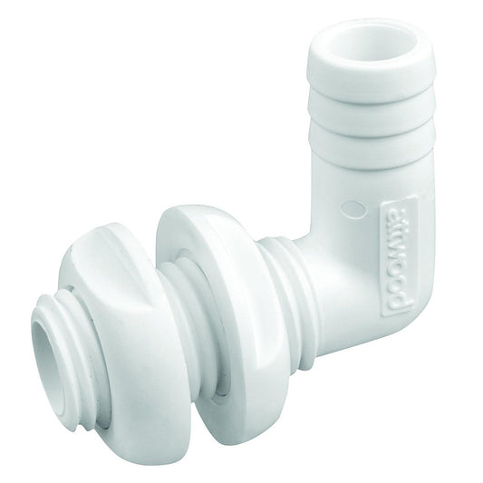 Attwood Marine White Plastic 90 Degree Thru-Hull Connector - 3/4" Inner Diameter for Tight Marine Installations