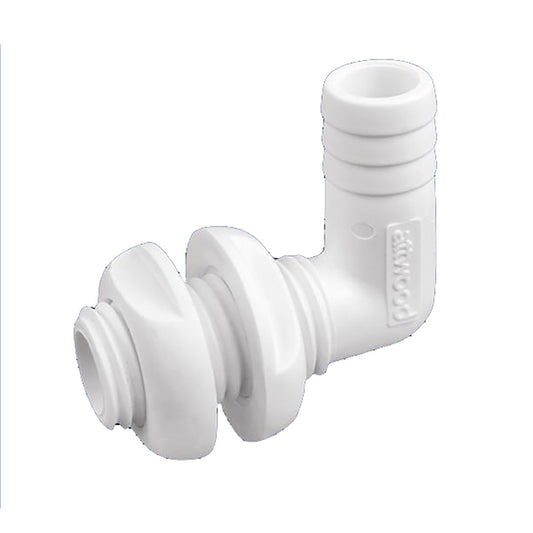 Attwood Marine White Plastic 90 Degree Thru-Hull Connector - 1-1/8" Inner Diameter