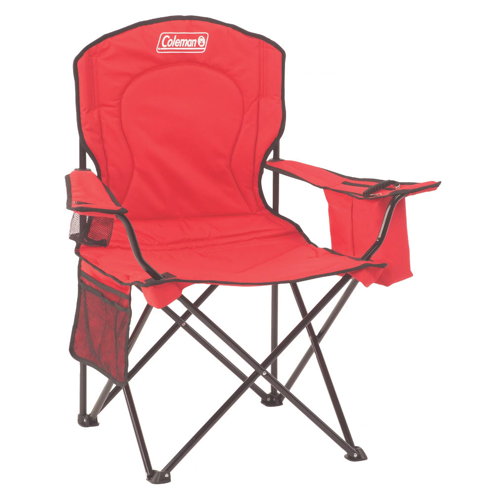 Coleman Cooler Quad Camping Chair with Built-In 4-Can Cooler, Red, Model 2000035686