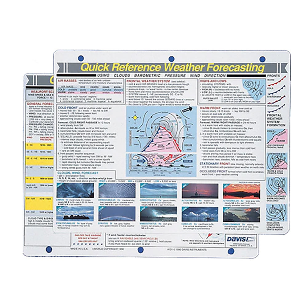 Davis Instruments Quick Reference Weather Forecasting Card - Model 131