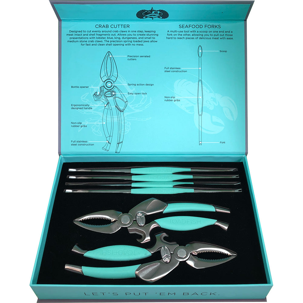 Toadfish Crab and Lobster Tool Set with Shell Cutters and Seafood Forks - Model TFCRABLOBSET