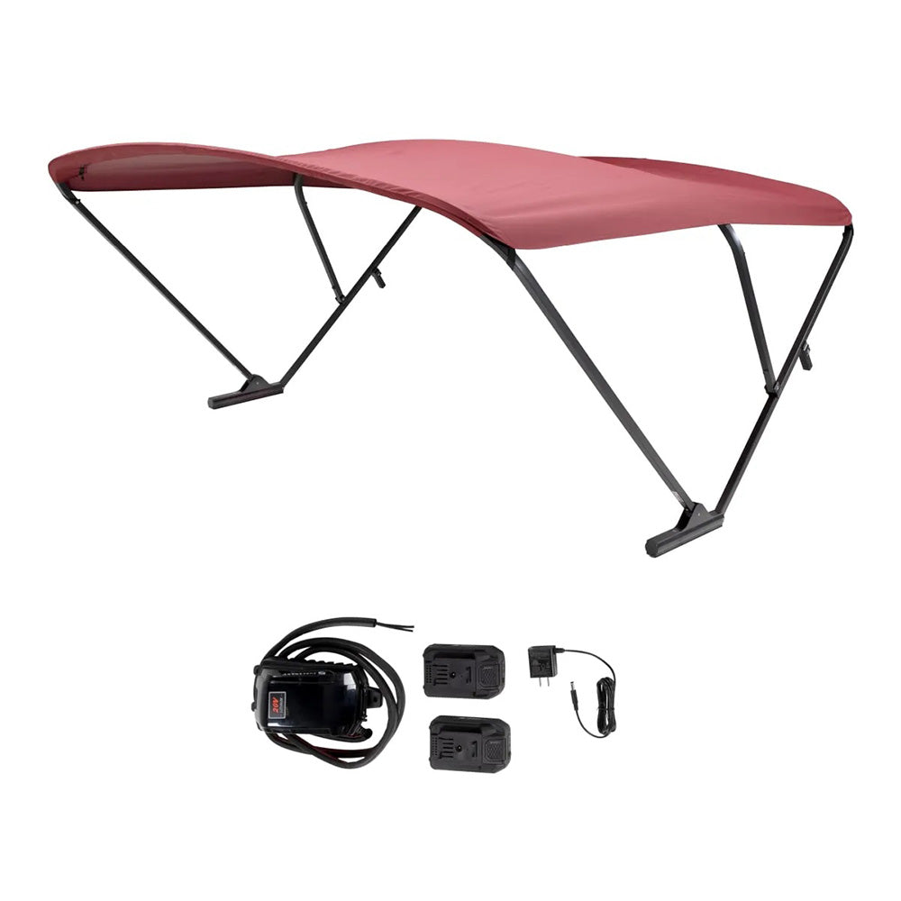 SureShade Battery Powered Bimini Top with Black Anodized Frame and Burgundy Canvas for Pontoon Boats