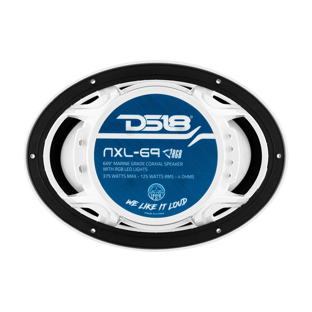 DS18 Hydro 6 x 9" Marine Speakers with RGB LED Lights - 125W RMS, IP65 Waterproof, White