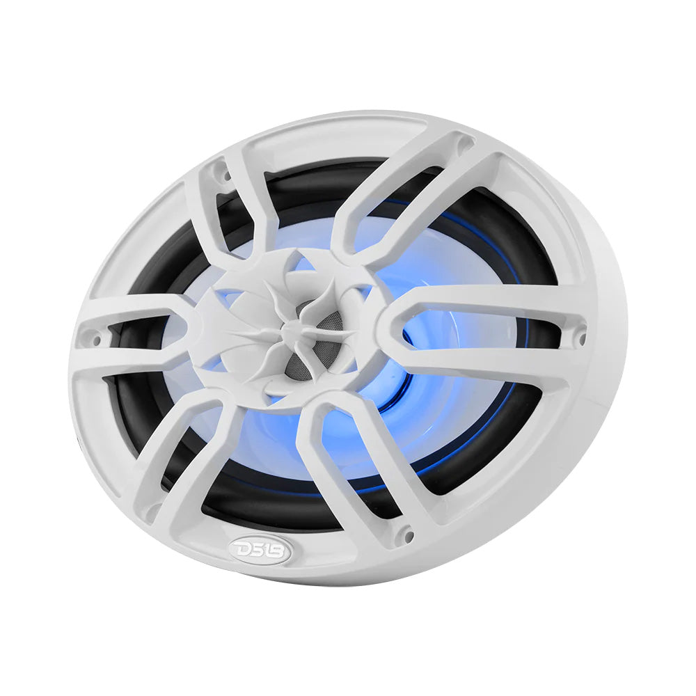 DS18 Hydro 6 x 9" Marine Speakers with RGB LED Lights - 125W RMS, IP65 Waterproof, White