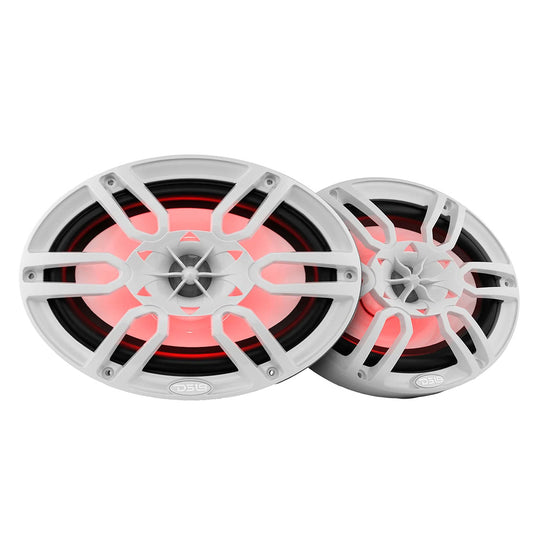 DS18 Hydro 6 x 9" Marine Speakers with RGB LED Lights - 125W RMS, IP65 Waterproof, White