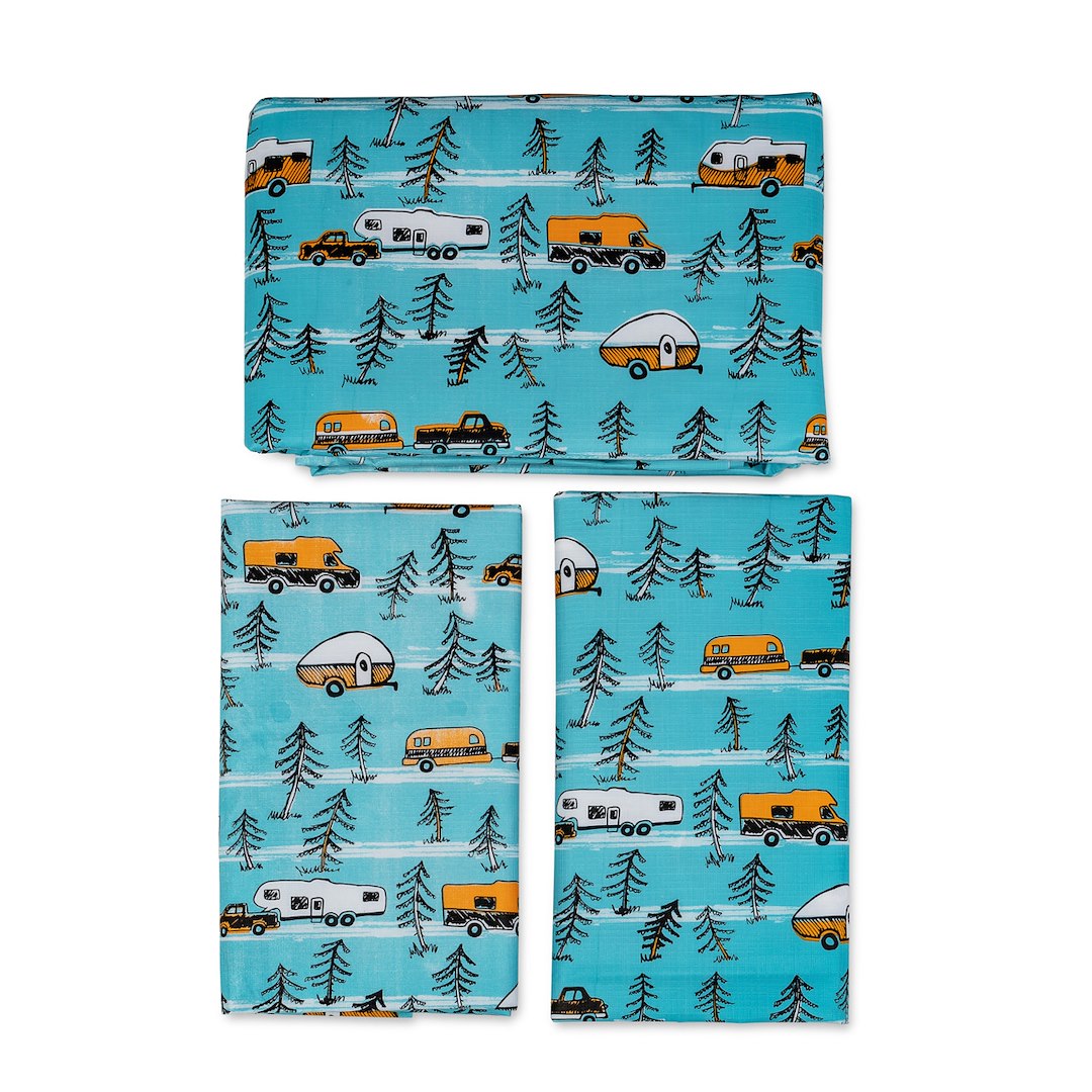 Camco 53380 RV Tablecloth with Bench Covers, Outdoor Camping Table Cover Set