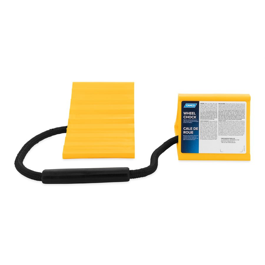Camco 44470 Double Wheel Chock with Rope, Yellow RV and Trailer Tire Stop