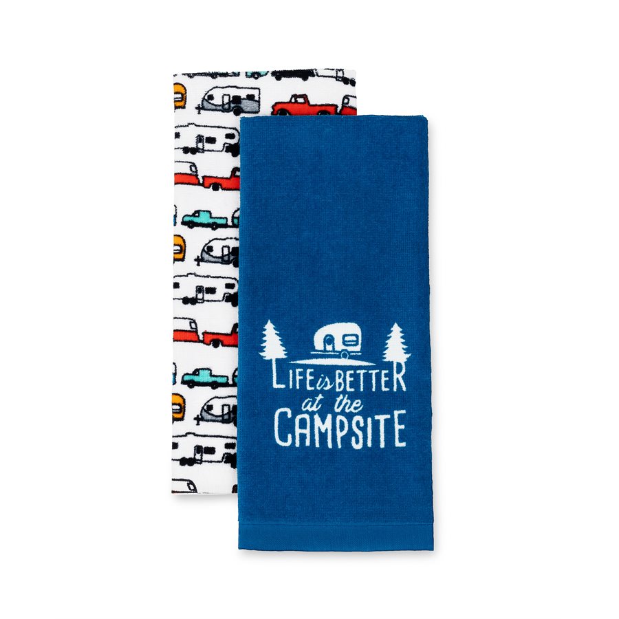 Camco 53301 Blue and White Dish Towel Set for RV Kitchens and Campers