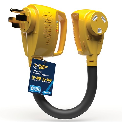 Camco PowerGrip 55563 18-Foot 50-Amp Male to 30-Amp Female Dogbone RV Power Adapter