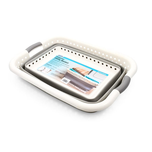 Camco 51903 Small Collapsible Utility Basket, White and Gray