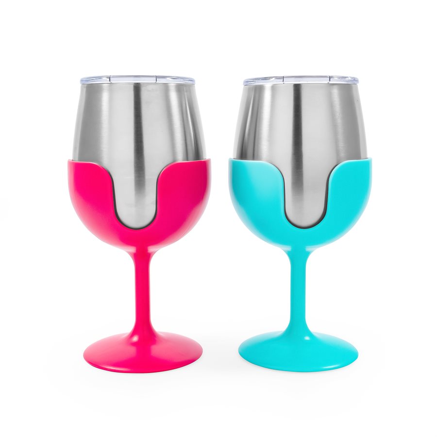 Camco 51915 Blue and Pink Insulated Wine Tumbler Set