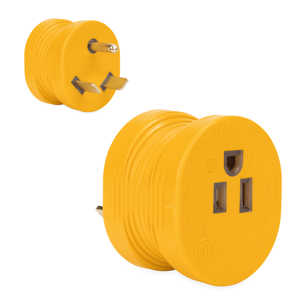 Camco PowerGrip 30-Amp Male-to-15-Amp Female RV Electrical Adapter, Part Number 55233