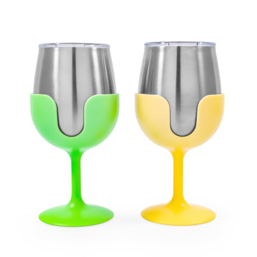 Camco 51916 Libatc Wine Tumbler Set, Green and Yellow