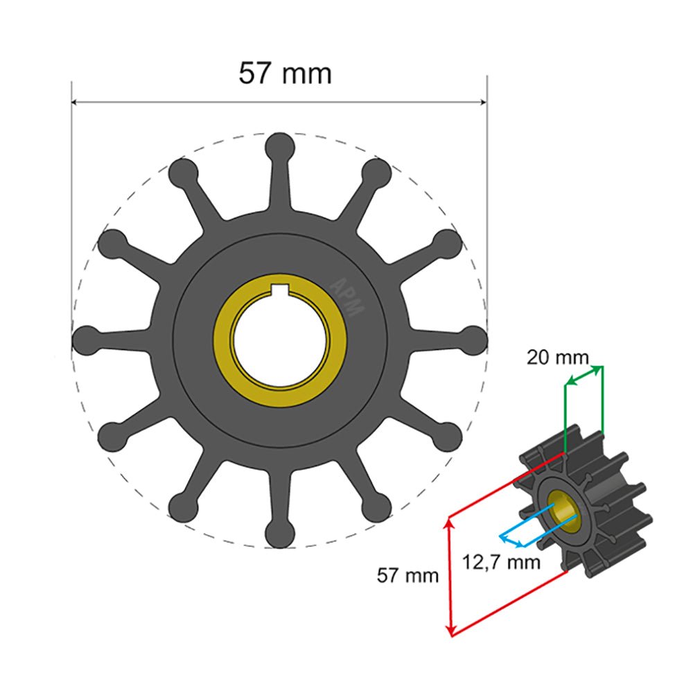 Albin Group Premium Impeller Kit 57 x 12.7 x 20mm - 12 Blade - Key Insert - Marine Parts OnlyMarine Plumbing & VentilationAlbin Group